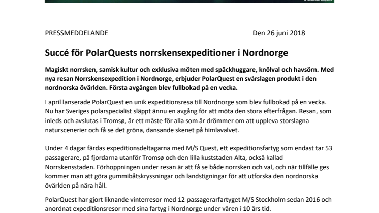 Succé för PolarQuests norrskensexpeditioner i Nordnorge