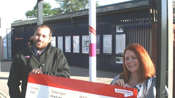 Bedford Station Sales Assistant Peter Daniels and charity worker Keely Ann Jones