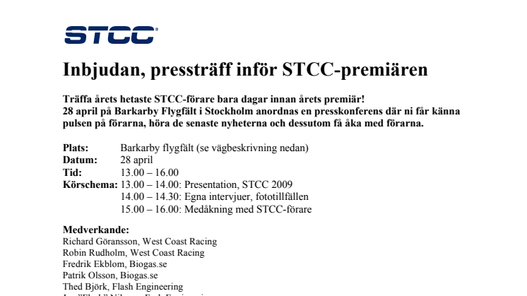 Inbjudan, pressträff inför STCC-premiären