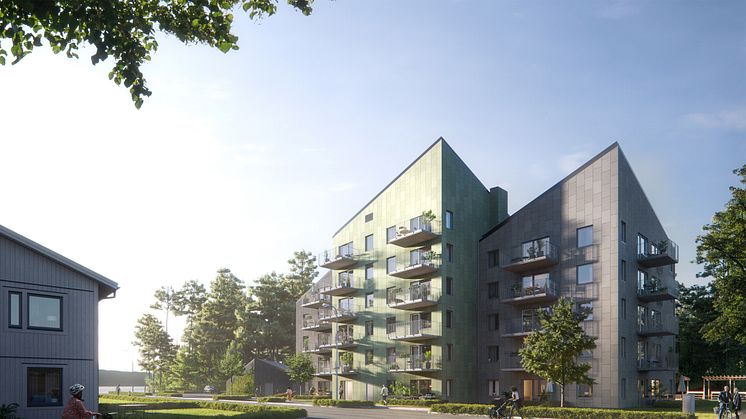 30 attraktiva bostadsrätter byggs i Sjöåkra vid Vätterns strand. Illustration: Enter Arkitektur AB
