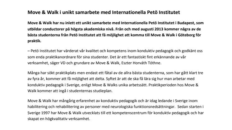Move & Walk i unikt samarbete med Internationella Petö Institutet