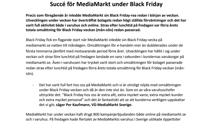 Succé för MediaMarkt under Black Friday