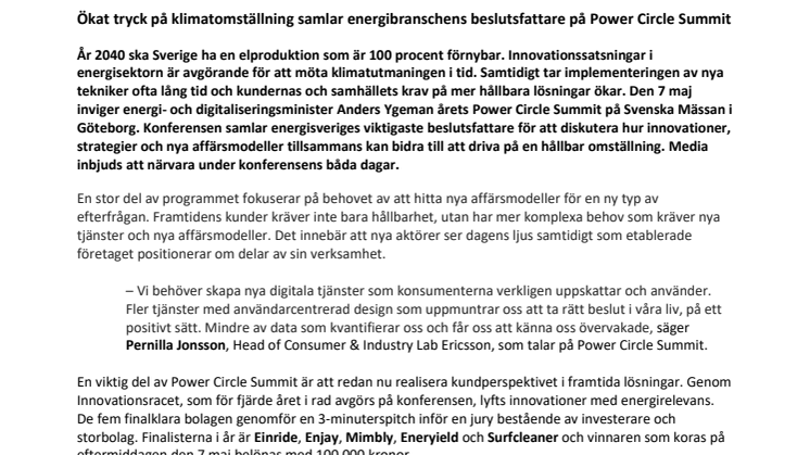 Pressinbjudan: Ökat tryck på klimatomställning samlar energibranschens beslutsfattare på Power Circle Summit