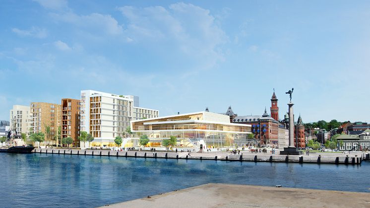 Vy över kongress, hotell och bostäder i Helsingborg