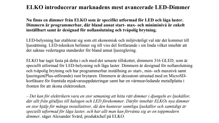 ELKO introducerar marknadens mest avancerade LED-Dimmer