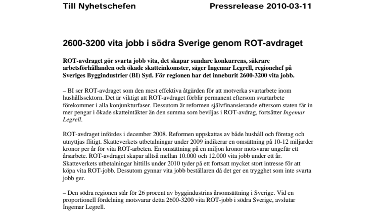 2600-3200 vita jobb i södra Sverige genom ROT-avdraget