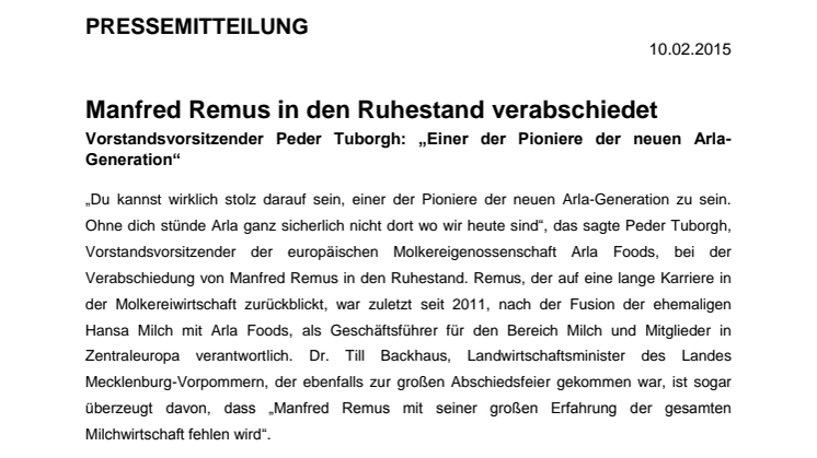 Manfred Remus in den Ruhestand verabschiedet 