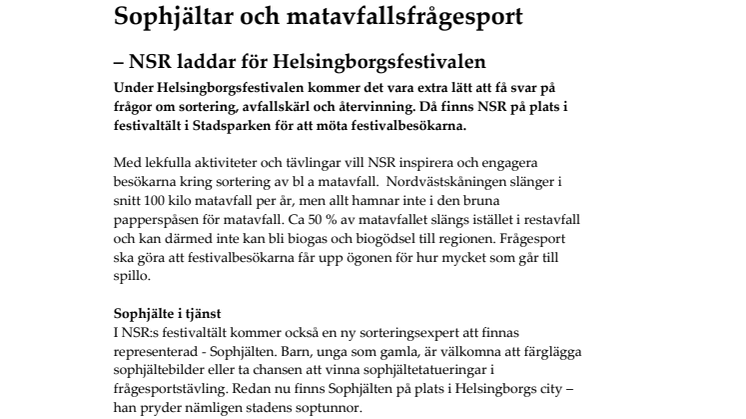 Sophjältar och matavfallsfrågesport  – NSR laddar för Helsingborgsfestivalen