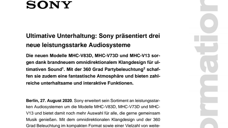 Ultimative Unterhaltung: Sony präsentiert drei neue leistungsstarke Audiosysteme