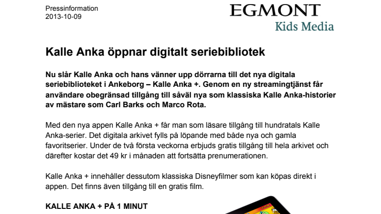 Kalle Anka öppnar digitalt seriebibliotek