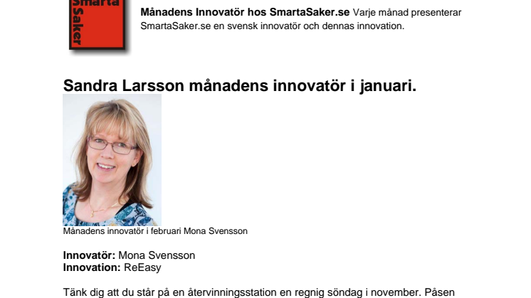 Mona Svensson månadens innovatör i februari.
