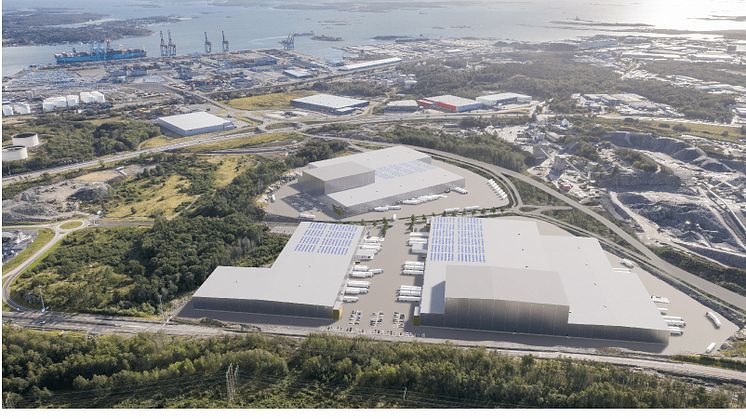 Halvorsäng Logistikparks första etapp startar under våren 2022. Visionsbild: Göteborgs Hamn AB/Castellum
