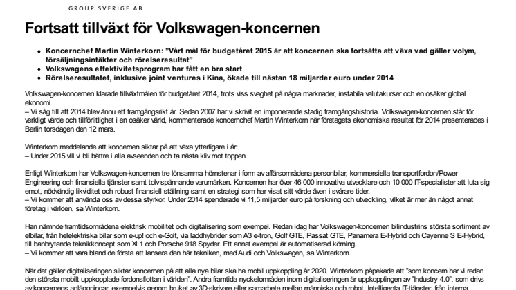 Fortsatt tillväxt för Volkswagen-koncernen