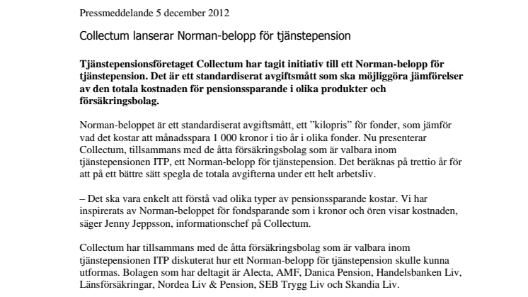 Collectum lanserar Norman-belopp för tjänstepension