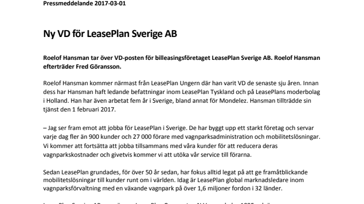 Ny VD för LeasePlan Sverige AB