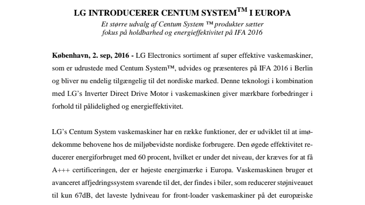 LG INTRODUCERER CENTUM SYSTEM I EUROPA