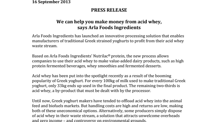 We can help you make money from acid whey 
