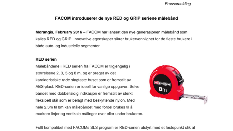 FACOM introduserer de nye RED og GRIP seriene målebånd 