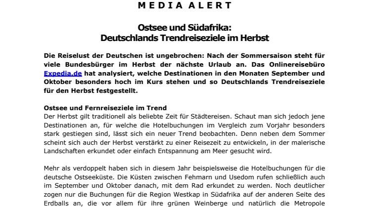 Ostsee und Südafrika:  Deutschlands Trendreiseziele im Herbst