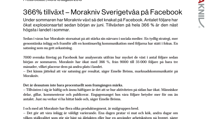 366% tillväxt på Facebook – Morakniv Sverigetvåa