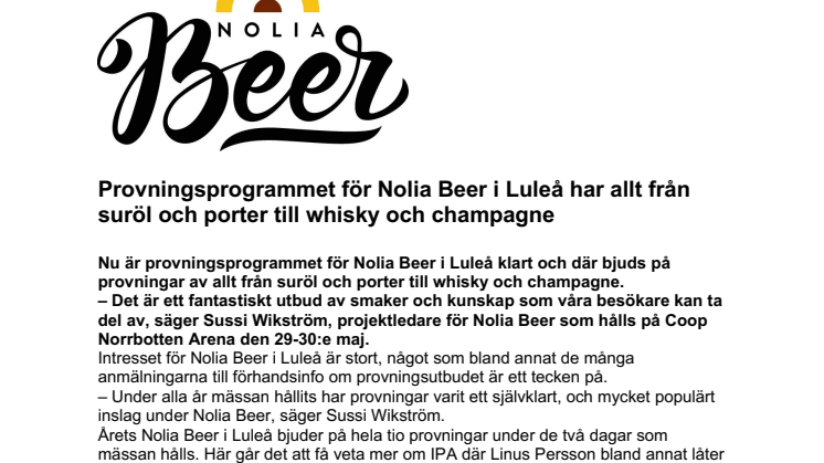 Provningsprogrammet för Nolia Beer i Luleå har allt från suröl och porter till whisky och champagne  