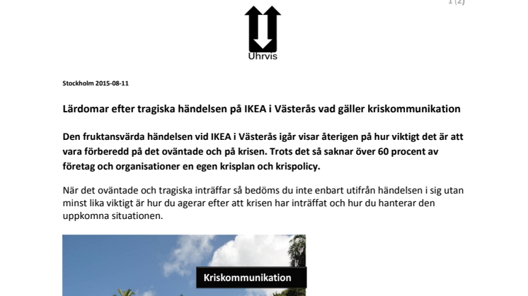 Lärdomar efter tragiska händelsen på IKEA i Västerås vad gäller kriskommunikation
