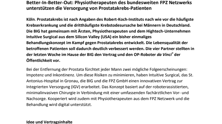 Better-In-Better-Out: Physiotherapeuten des bundesweiten FPZ Netzwerks unterstützen die Versorgung von Prostatakrebs-Patienten