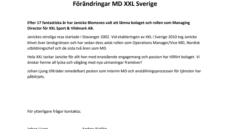 Förändringar MD XXL Sverige