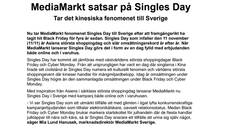 MediaMarkt satsar på Singles Day - Tar det kinesiska fenomenet till Sverige