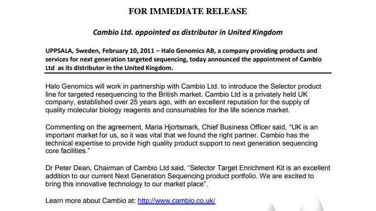 Cambio Ltd. appointed as distributor in United Kingdom
