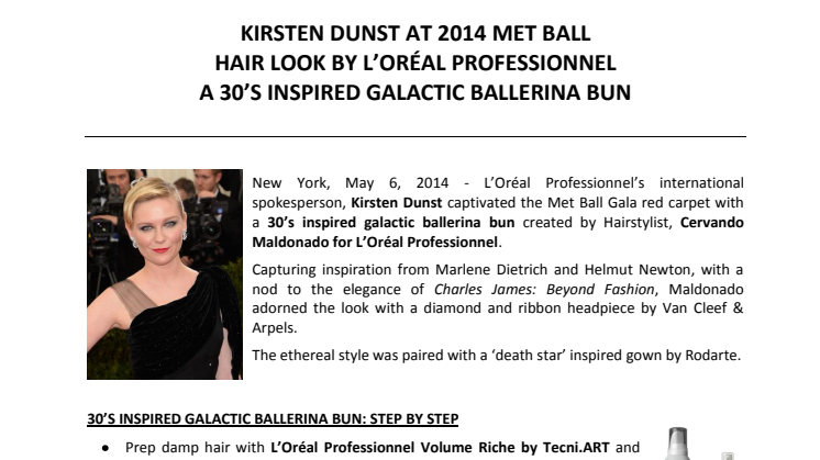 Kirsten Dunst med Galaktisk Ballerinaknut på MET BALL 2014