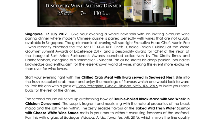 VLV Presents An Exquisite 6-course Wine Pairing Dinner
