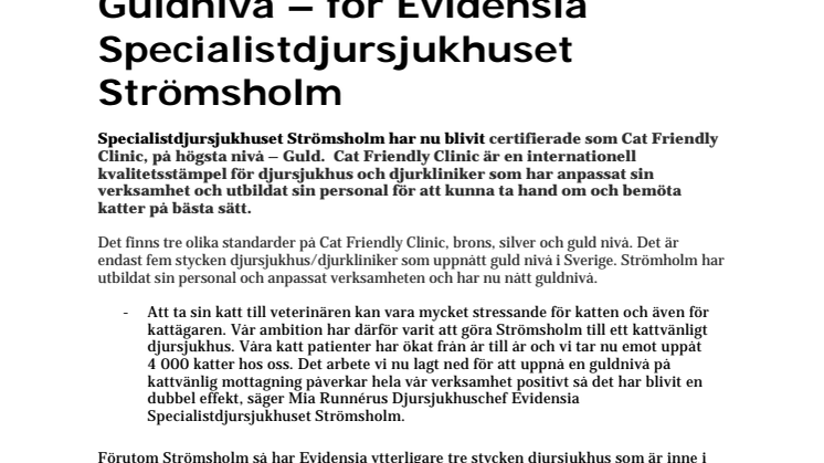 Guldnivå – för Evidensia Specialistdjursjukhuset Strömsholm