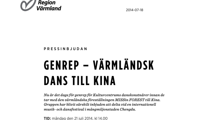 Pressinbjudan GENREP – VÄRMLÄNDSK DANS TILL KINA