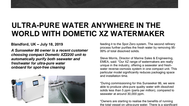 Ultra-Pure Water Anywhere in the World with Dometic XZ Watermaker