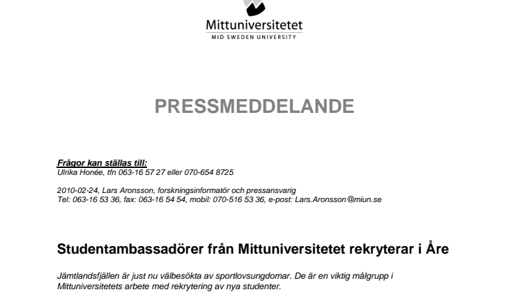 Studentambassadörer från Mittuniversitetet rekryterar i Åre