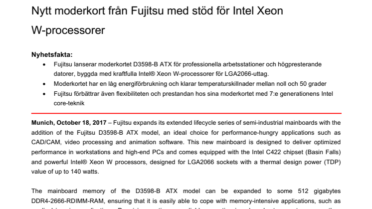 Nytt moderkort från Fujitsu med stöd för Intel Xeon W-processorer