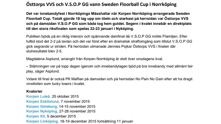 Östtorps VVS och V.S.O.P GG vann Sweden Floorball Cup i Norrköping