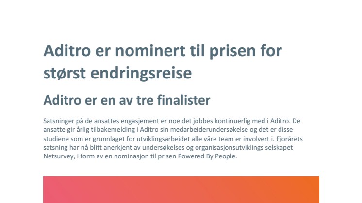 Aditro er nominert til prisen for størst endringsreise!