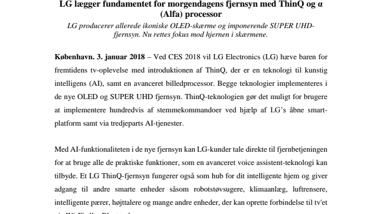 LG lægger fundamentet for morgendagens fjernsyn med ThinQ og α (Alfa) processor