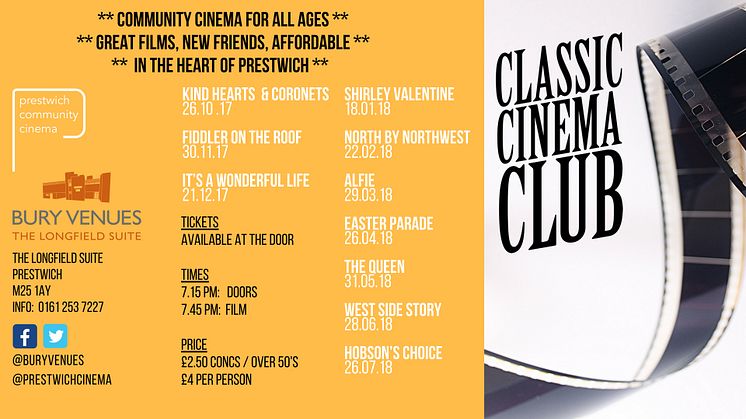 Classic Cinema Club comes to the Longfield Suite