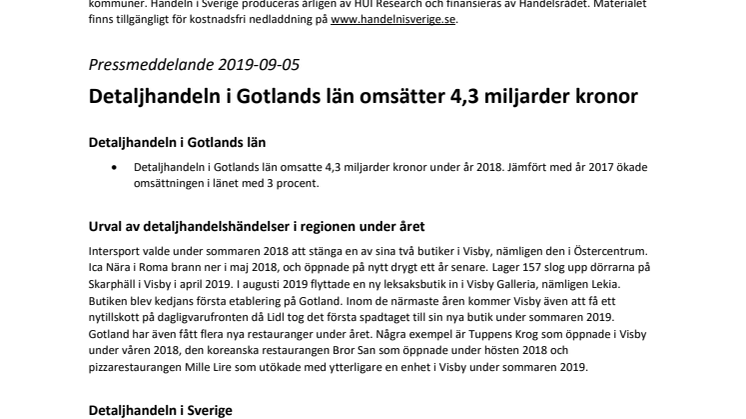 Detaljhandeln i Gotlands län omsätter 4,3 miljarder kronor