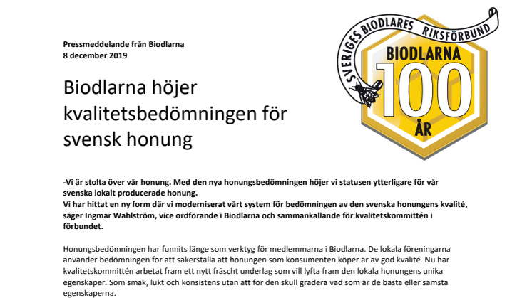 Biodlarna höjer kvalitetsbedömningen för svensk honung 