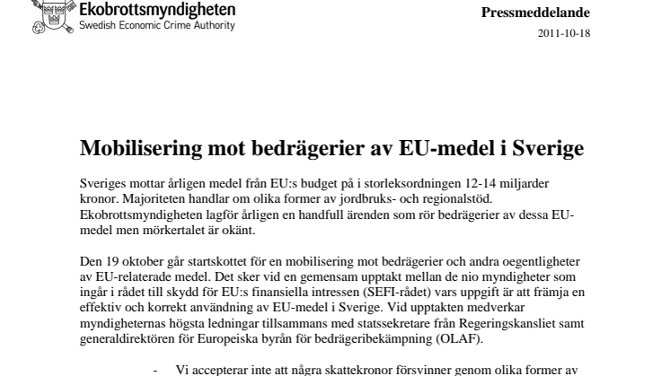 Mobilisering mot bedrägerier av EU-medel i Sverige