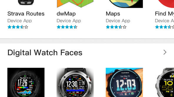 Connect IQ App Store, Musik, Navigation, Watch Faces