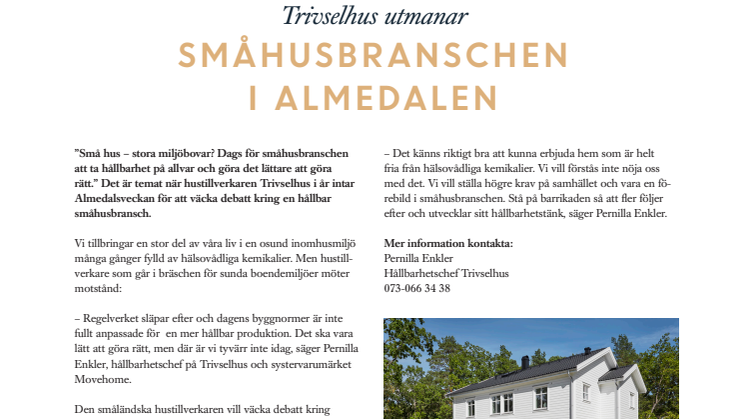 Trivselhus utmanar småhusbranschen i Almedalen