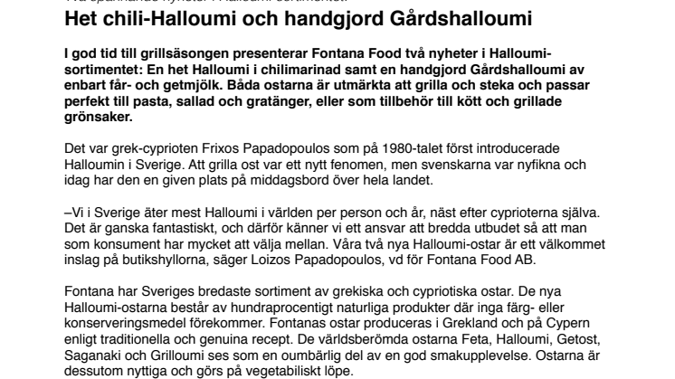 Två spännande nyheter: Het chili-Halloumi och handgjord Gårdshalloumi 