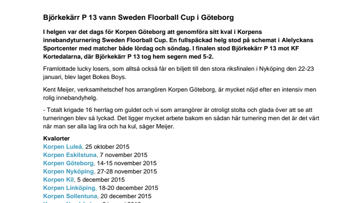 Björkekärr P 13 vann Sweden Floorball Cup i Göteborg 