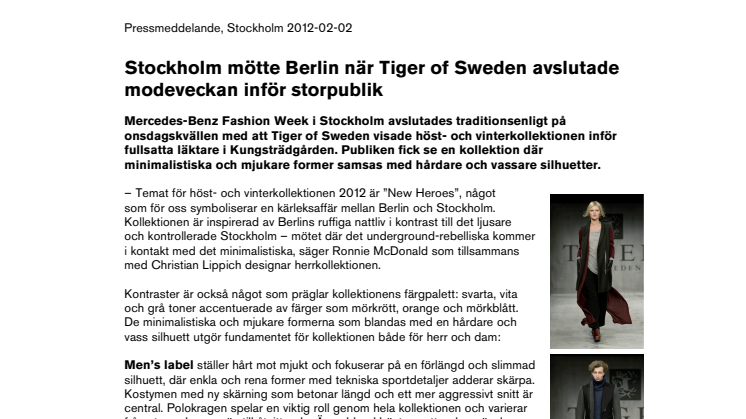 Stockholm mötte Berlin när Tiger of Sweden avslutade modeveckan inför storpublik