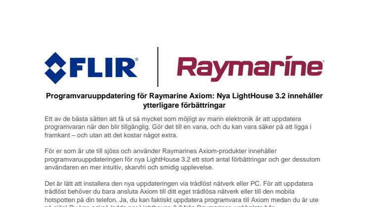 Raymarine: Programvaruuppdatering för Raymarine Axiom: Nya LightHouse 3.2 innehåller ytterligare förbättringar
